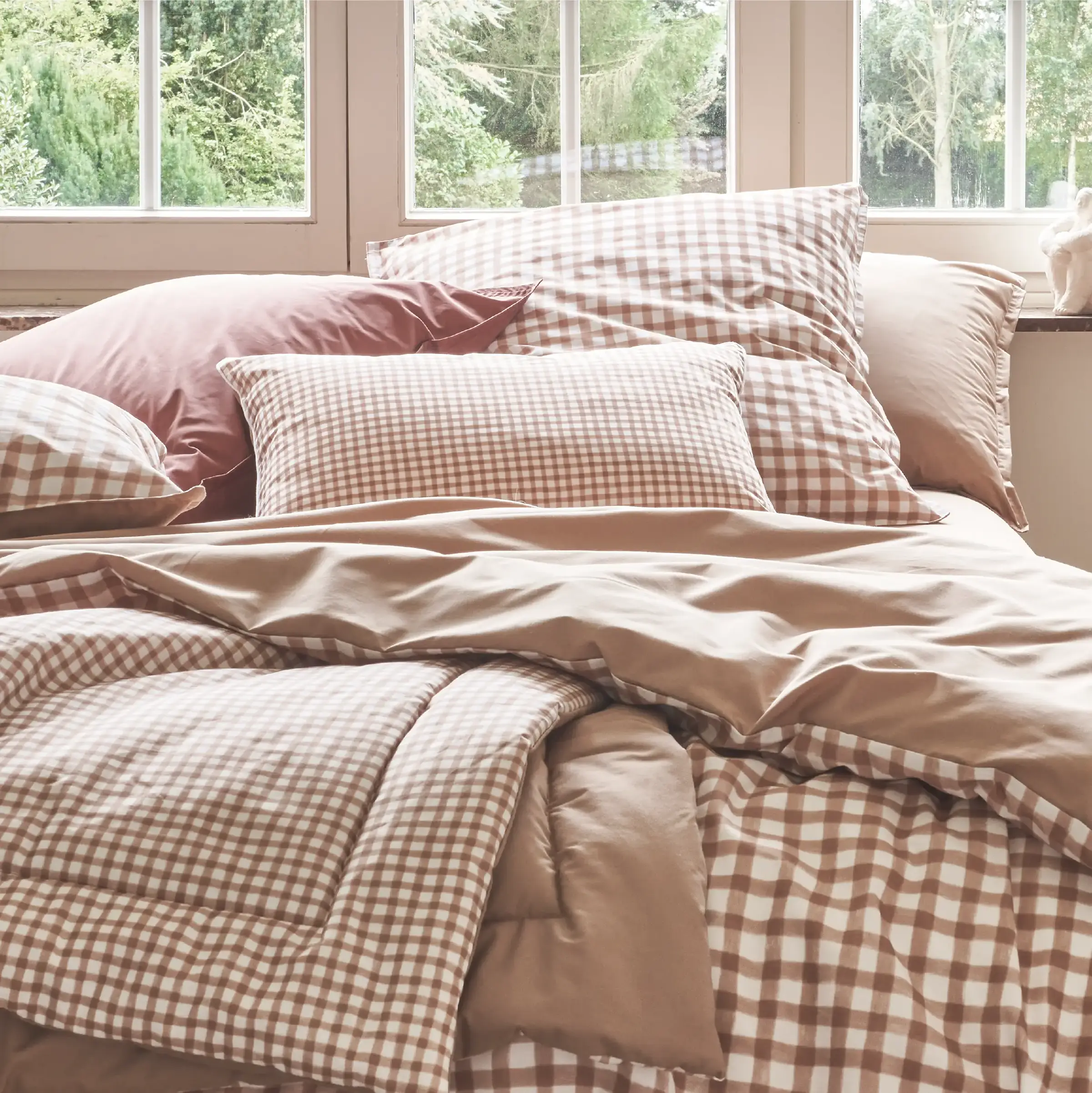 Essix Sierkussen Vichy Poesie Percal Beige 40 x 60 cm