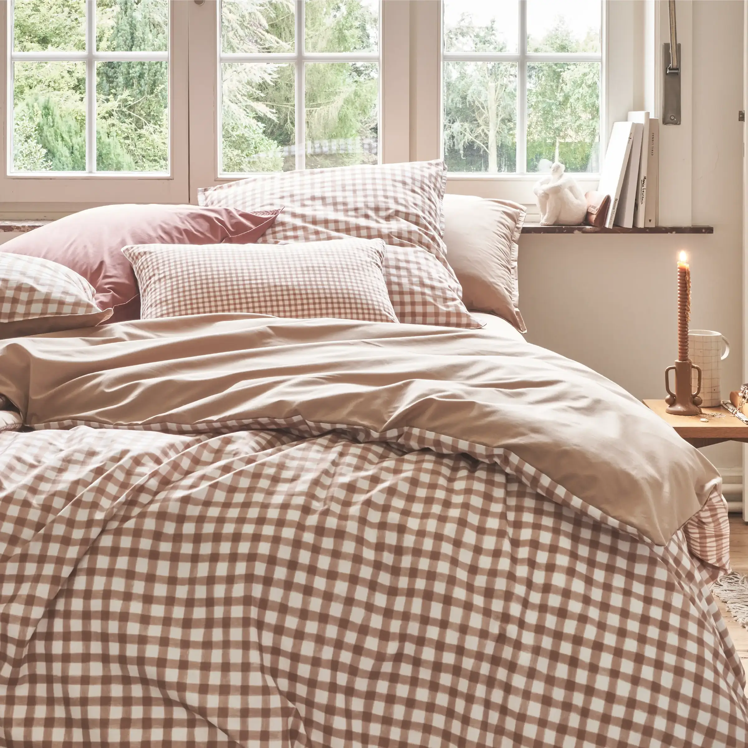 Essix Dekbedovertrek Vichy Poesie Percal 200TC Beige