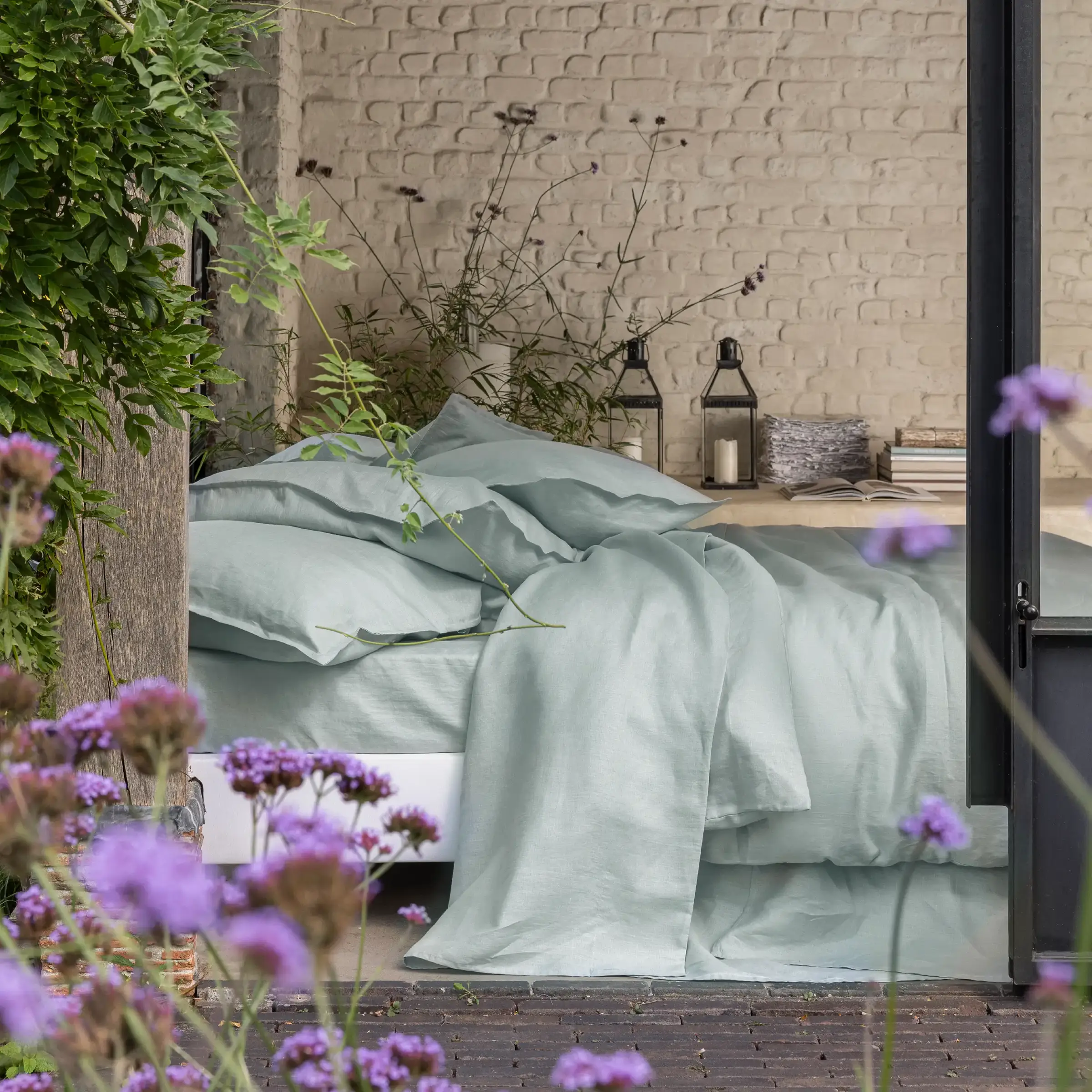 Alexandre Turpault Hoeslaken Hoge Hoek Nouvelle Vague Stonewashed Linnen Eau