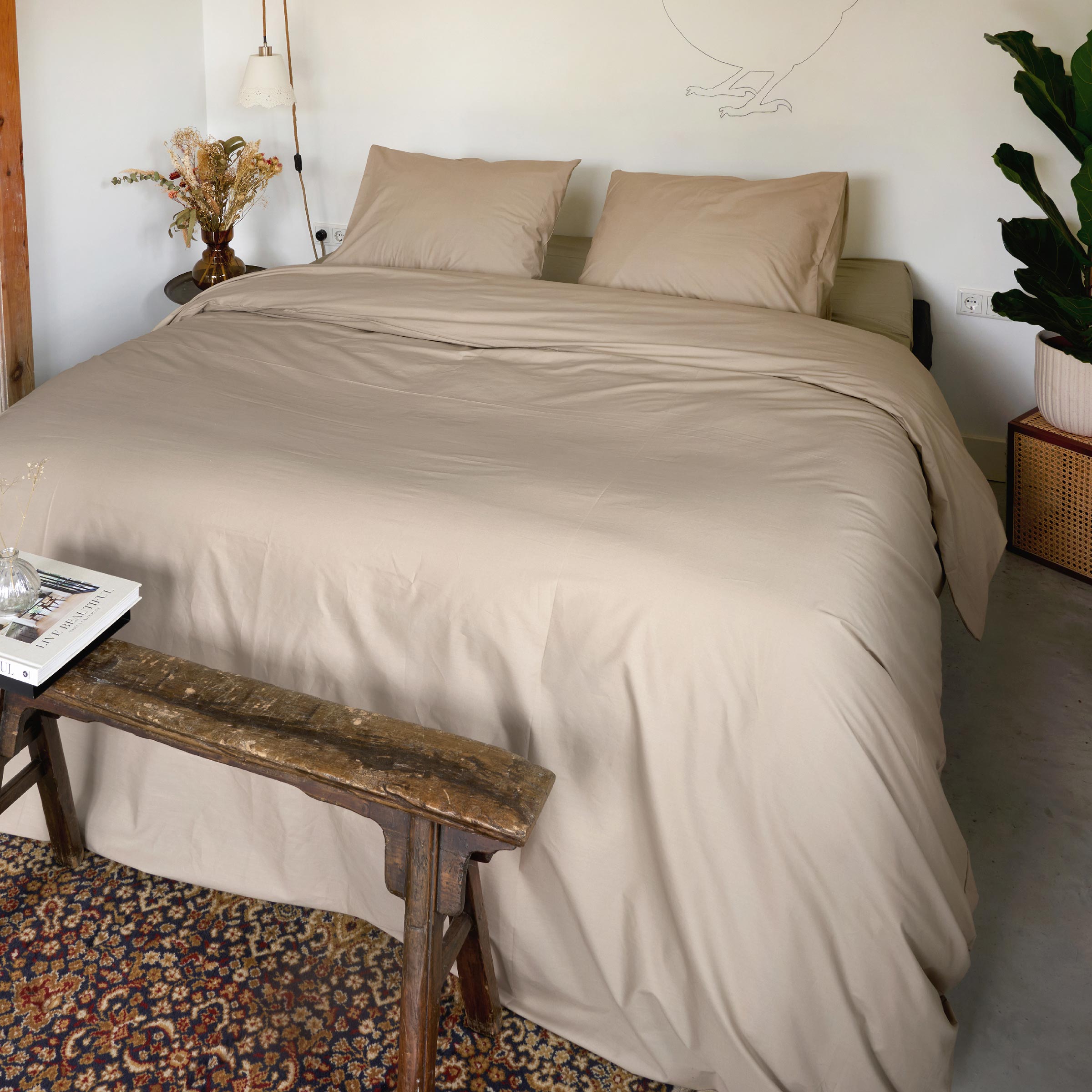 Dommelin Split Hoeslaken Hoge Hoek Organic Percal 200TC Hazelnoot