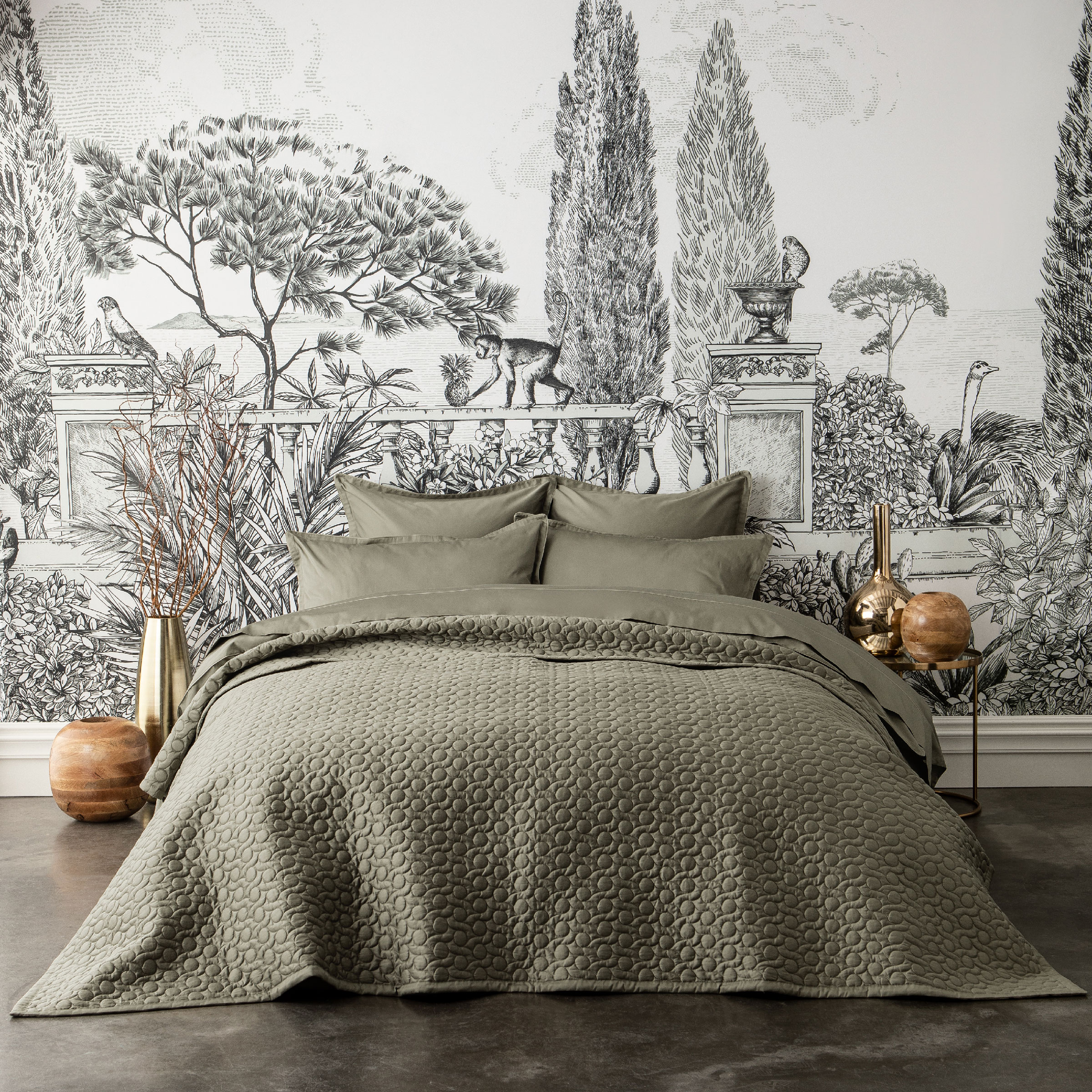 Alexandre Turpault Sprei Poesie Satijn Kaki 260 x 240 cm